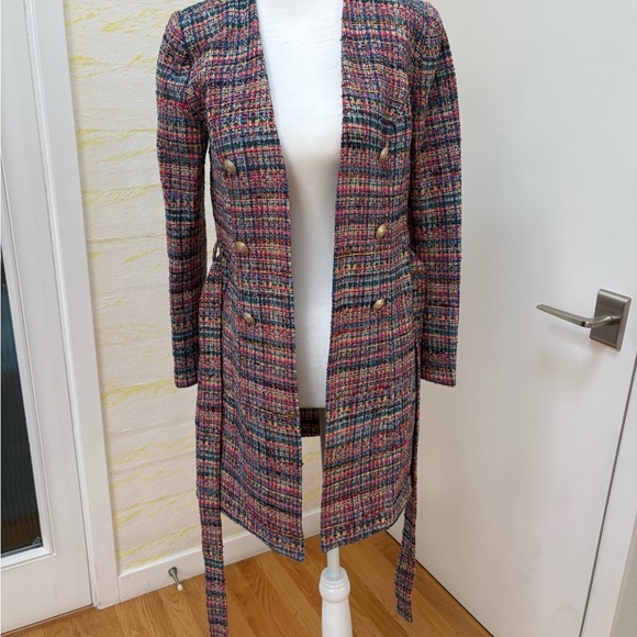 L'AGENCE Colorful Tweed Belted Blazer Coat - Picture 7 of 7